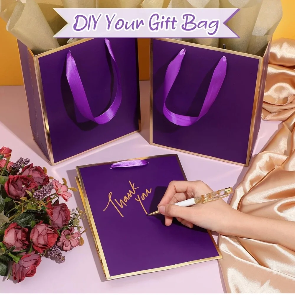 5 Pack Metallic Paper Gift Bags with Handle and Tissue 9 x 7 x 3.1